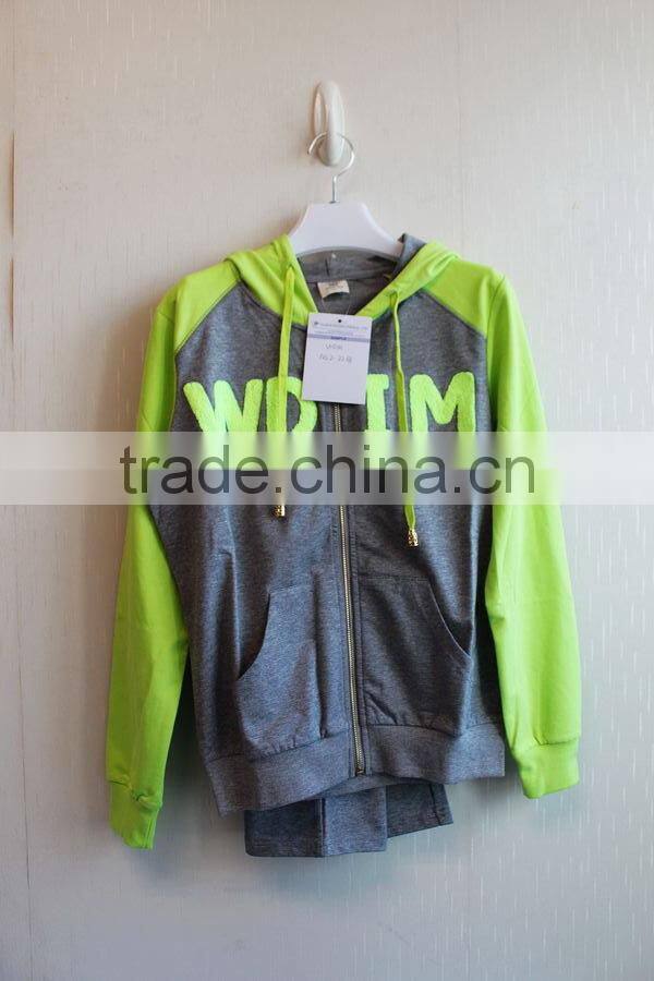 2016 Latest Design Ladies Sport Set 100% Cotton Sports Casual Suit Zipper Up Hoodie Suit Sportwear