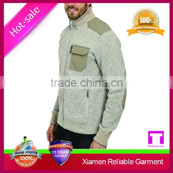 2015 zip style winter soft sweater knit fleece fabric jackets for men sport wear