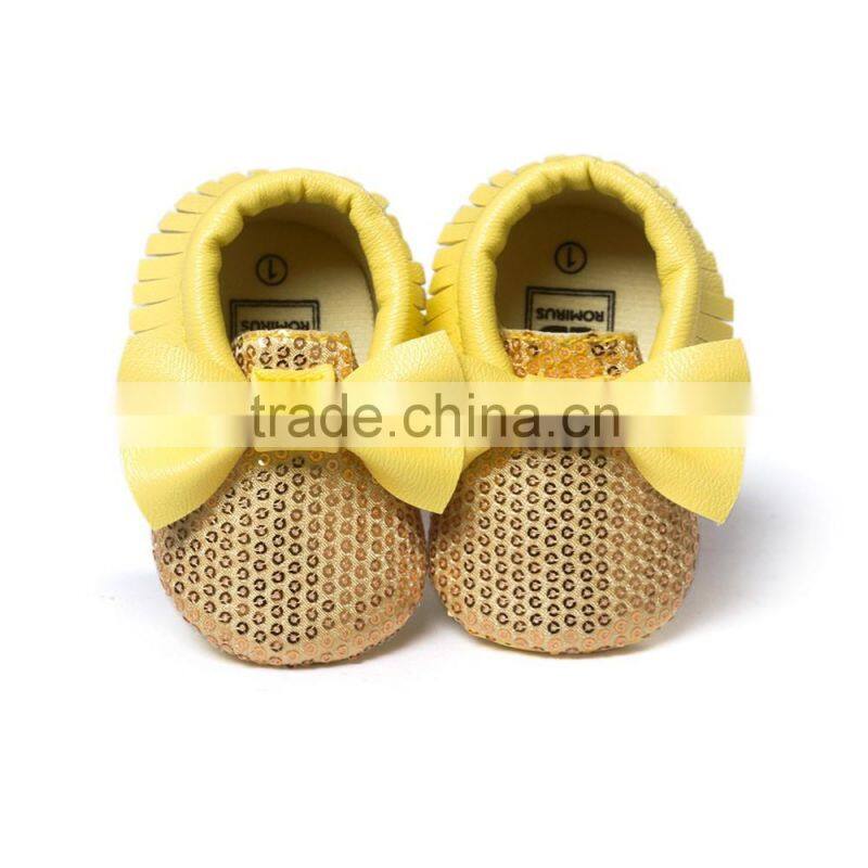 High quality pu sequin baby moccasins