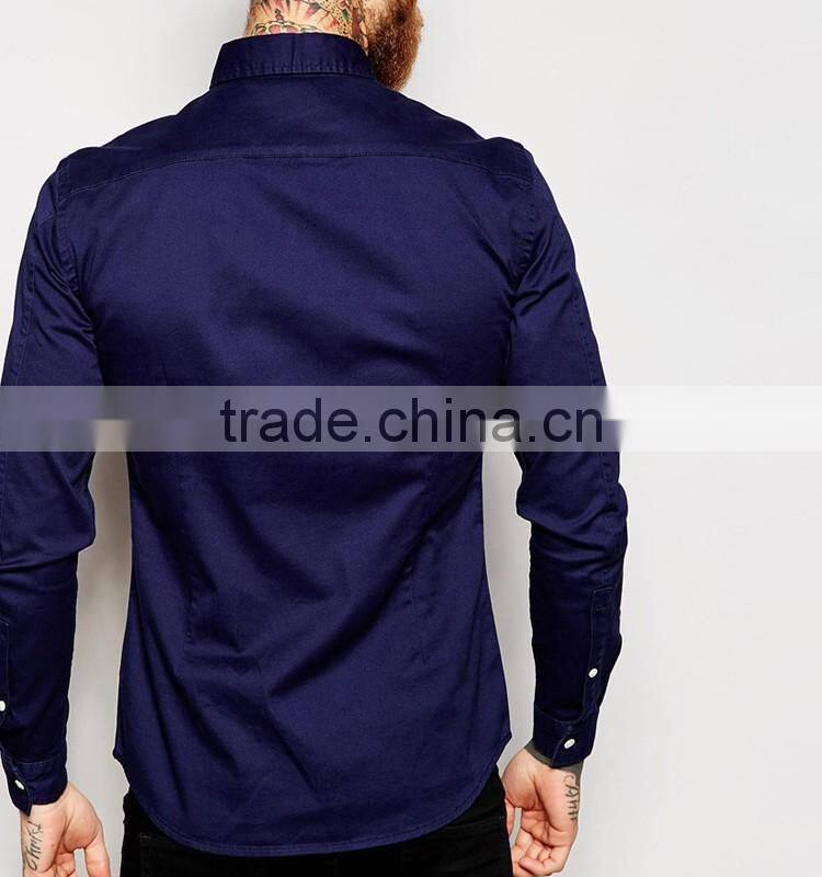 High quality guangzhou cotton shirt, custom men tight-fitting long-sleeved shirt wholesale
