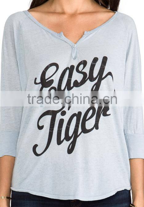 women printing henley shirt
