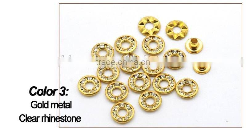 4 colors 9mm round metal brass rhinestone eyelets crystal diamond grommets glass eyelets RE-9mm-001