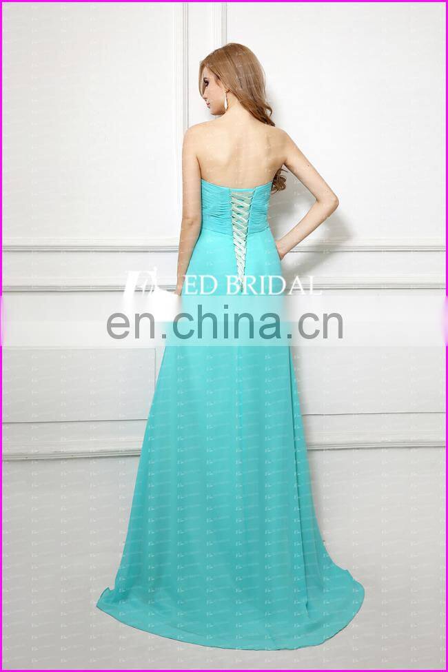 CE136 Simply Strapless Sexy Split Front Green Chiffon Beading Evening Gown