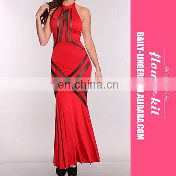 Wholesale Black Mesh Cutout Floor Length Evening Dress