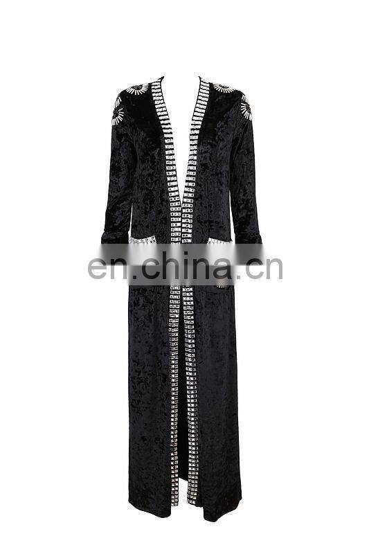 Wholesale Opening Closure luxury Studded Trench Duster Velet Maxi Coat for Women Fall/Winter