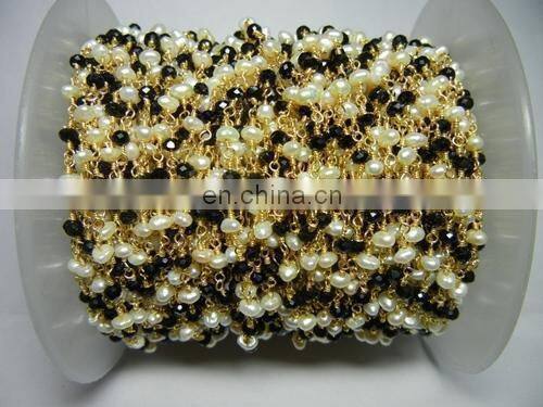 Pearl Gemstone Wire Wrapped Beaded Chain