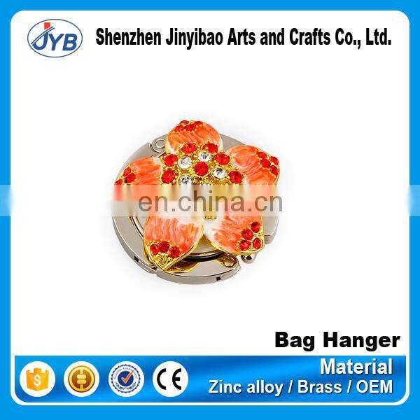 Promotional acrylic heart shape diamond metal bag hook/purse hanger