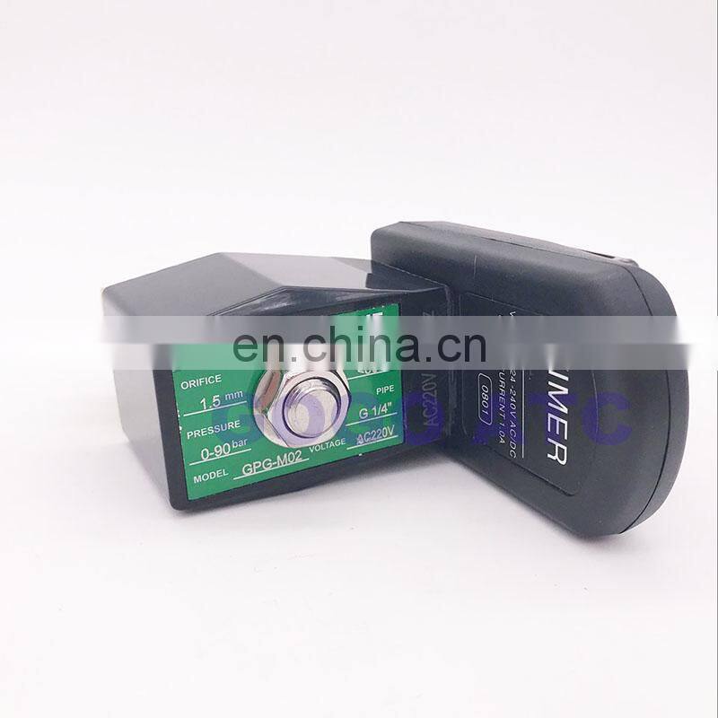 GOGO 0-90bar 2 way water high pressure solenoid valve 1/8" 1/4" BSP Orifice 1.5mm normally closed brass timer drain valve