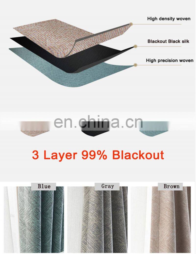 Modern Style 3 Pass Jacquard Blackout window Curtain for Living Room