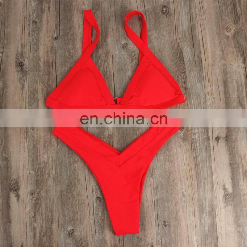 Sub-bikini Deep V Pants Pure Color Women's Bathing Suits Cross-border