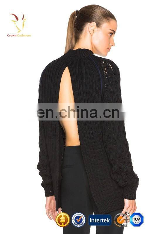 Back Open Placket Cable Knitted Sweater Women Pullover