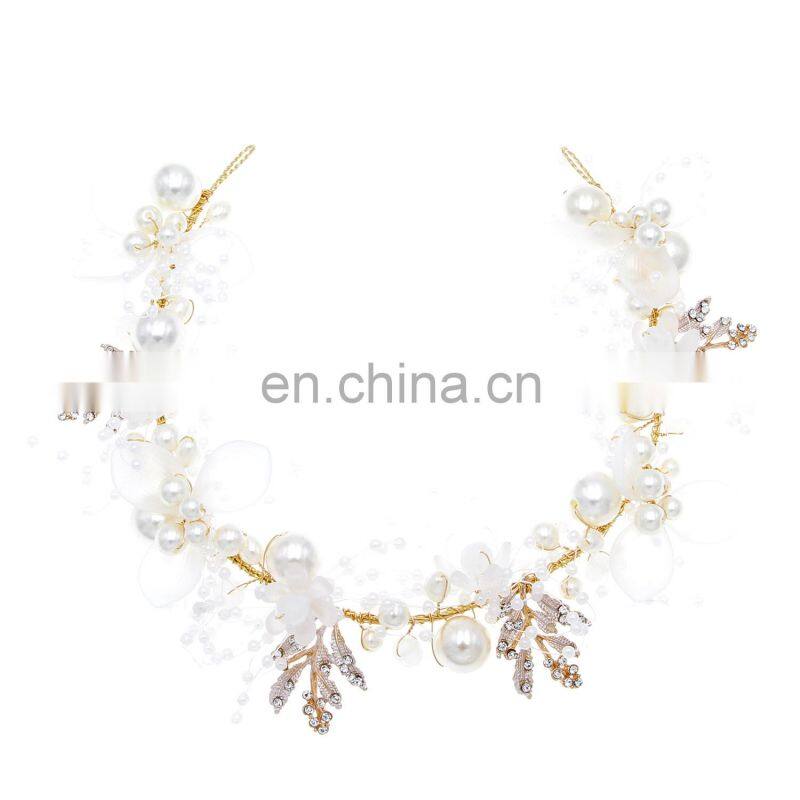 Fashion Pearl Flower Headband Bridal Wedding Crown Hair Accessories Hair Band Tiara Crystal Headpiece Hair Jewelry