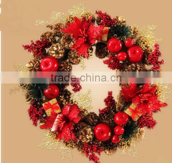 18" christmas pinecone wreath with flower and fruit/white berry christmas wreath