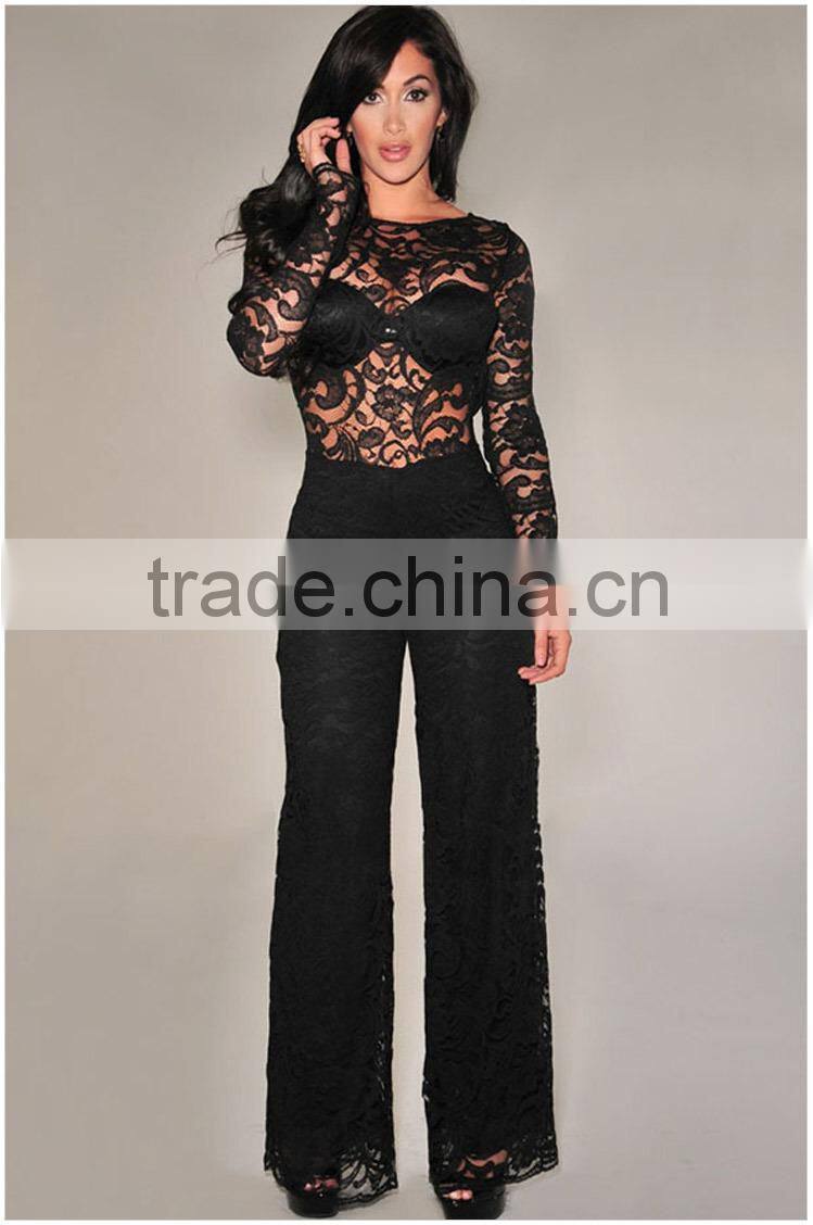 One Piece Women Playsuit Lace Sexy Perspective Jumpsuit