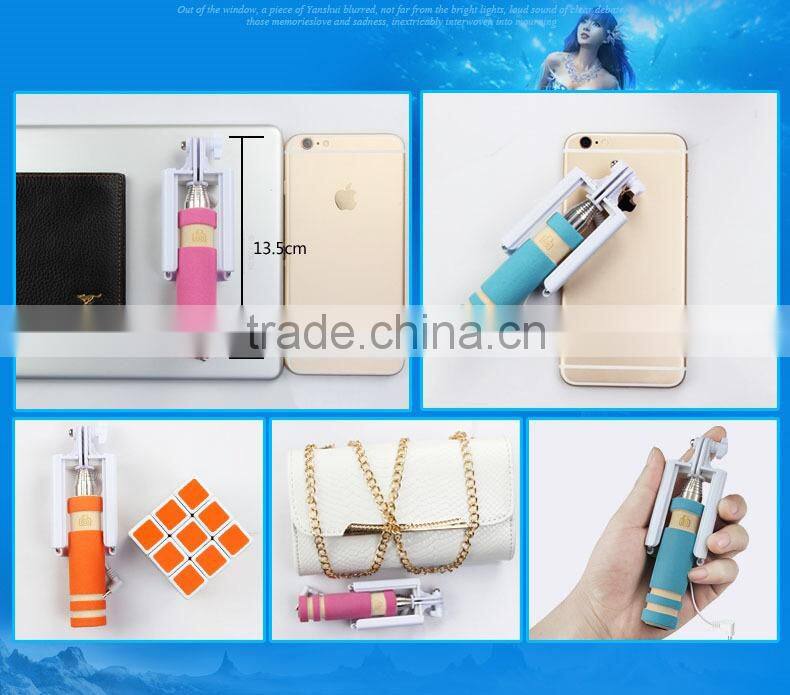 Poplar Super Mini Wired Selfie Stick Handheld Portable Light Foam Monopod Fold Self-portrait Stick Holder with Cable for Sansung