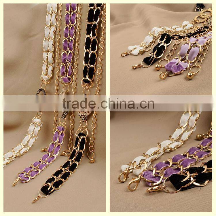 China wholesale stainless steel jewelry black cloth belly chain design