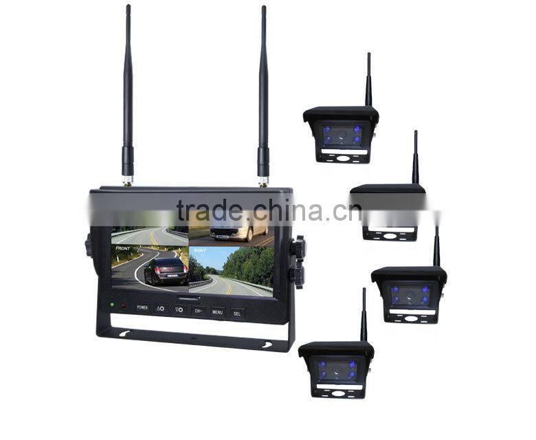 Mirror Normal NTSC PAL Adjustable Waterproof Infrared Quad Split Screen Portable Car Rearview Wireless Cameras with Recording