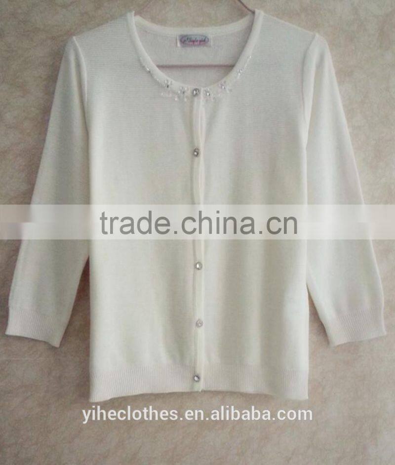 Fashion colorful knitting sweater top crew neck cardigan for lady's wear