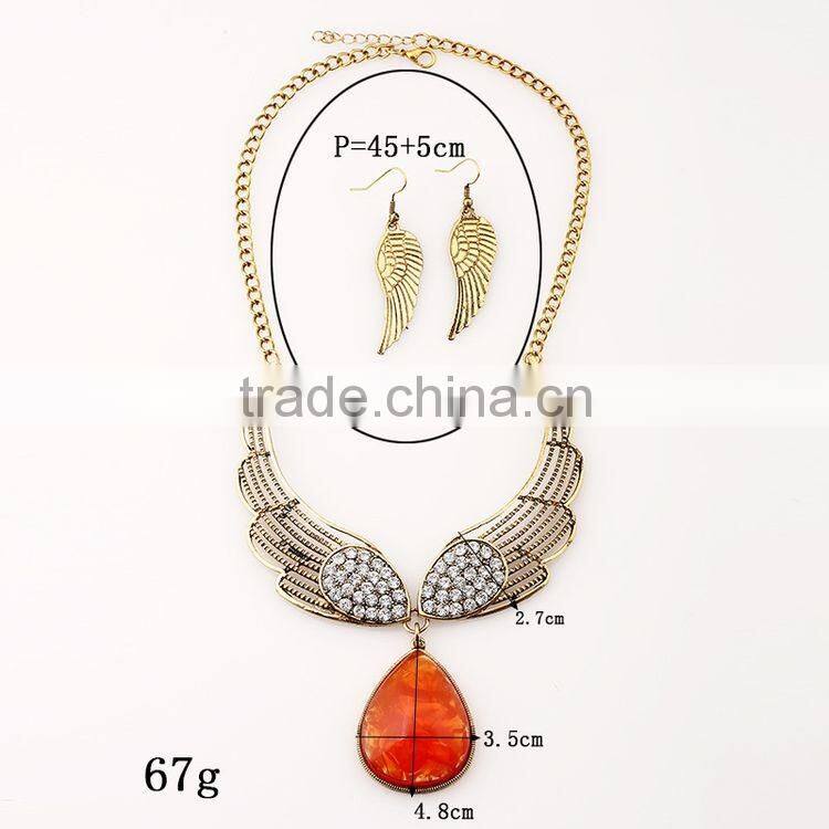 New Fashion Sweetly Angel Wings Water Droplets Gem Diamond Jewelry Set