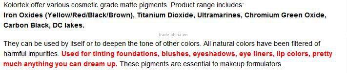 Cosmetic Grade Pigment Ultramarines / Iron Oxides / Titanium Dioxides Matte Pigments