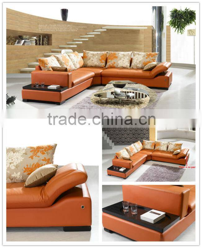 corner sofa with coffee table,orange L shape leather sofa