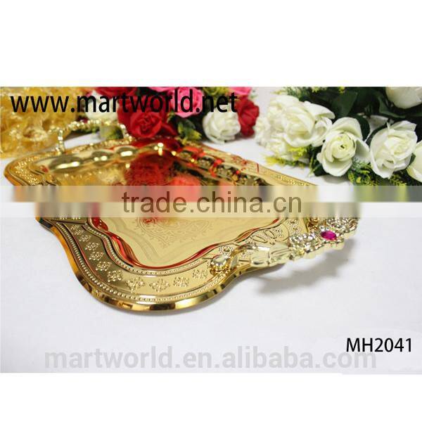 Wholesale gold square tray for wedding events&party,royal and classical golden metal meterial wedding cake stand(MH-2041)