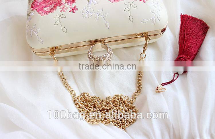 stylish fashion classical fancy print tassel pu leather clutch evening bag manufactures china