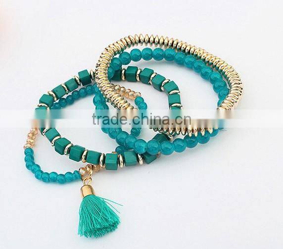 >>2016 New design handmade multi layered clear tassal bead bracelet set/