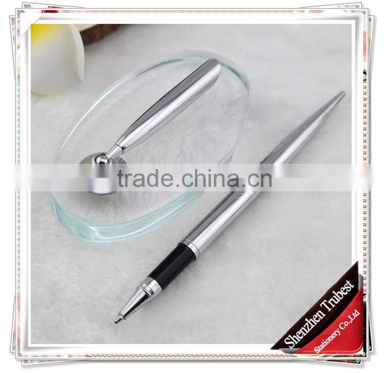 TT-09 luxury silver desk pen with glass holder, high quality stand pen