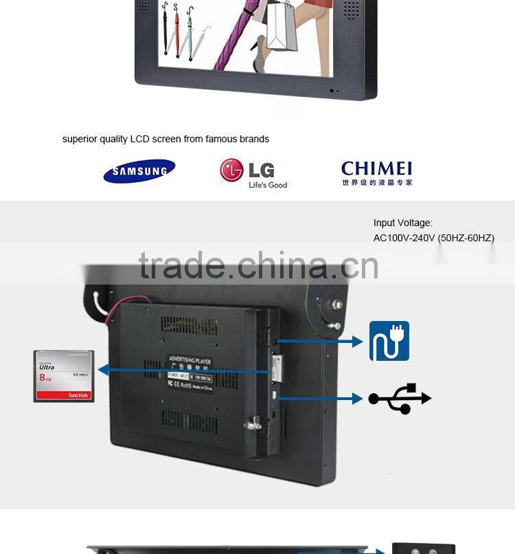 High quality optional 19 inch LCD AD player, train USB LCD video player, 12v24v auto loop display lcd advertising monitor
