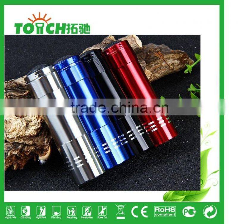 colorful mini 9 leds flashlight waterproof mini Torch flashlight for 3*AAA battery led aluminum flahslight for camping