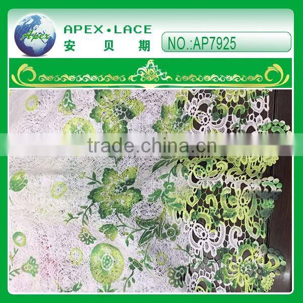 Fashion flower printed multi color guipure lace fabric/chemical lace AP7924