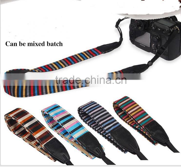 Leather Camera Strap Shoulder Neck Striped Grey pink blue Black For DSLR LE-03