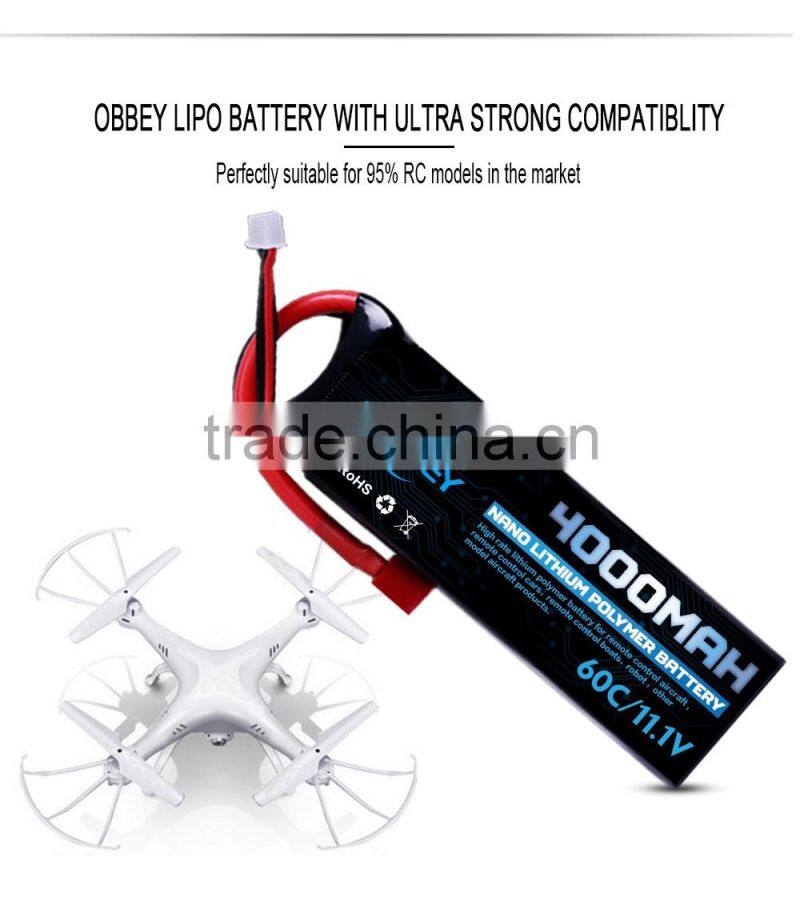 11.1V Lipo battery 3S 25C rechargeable battery pack 4000mAh for remote control helicopter