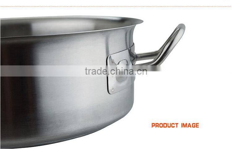 Hotel restaurant competitve factory price low body commercial stainless steel soup pot with double-ply botttom for kitchen equip