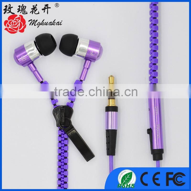 Hot 2016 fashion cute cheap headphone with mic zipper headphone cheap headphone USD1