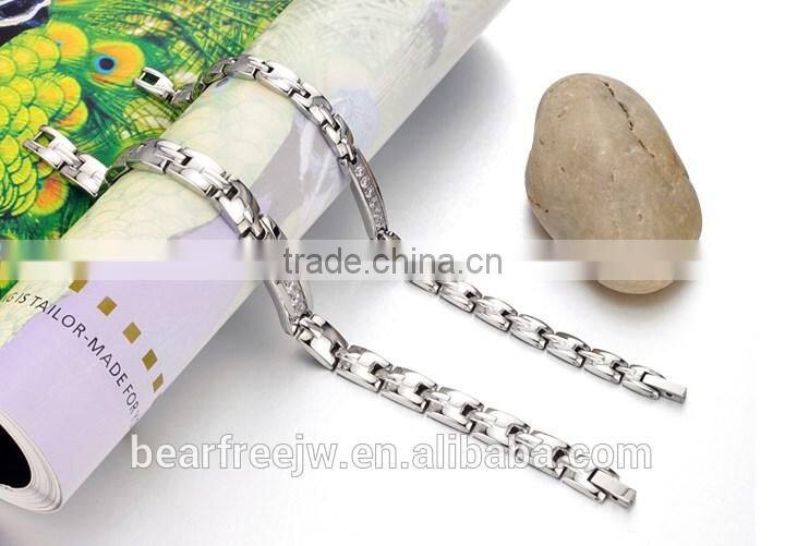 Popular Jewelry Stainless Steel Titanium Health Magnetic Energetic Couples Bracelet With Cubic Zirconia Setting