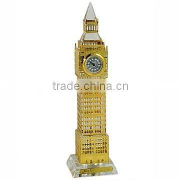Noble 3d laser Metal covered surface Crystal Big Ben model with clock for tourist souvenir