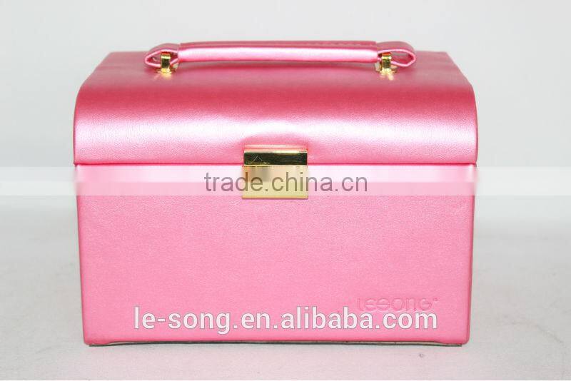 portable rectangle pink grand jewelry box