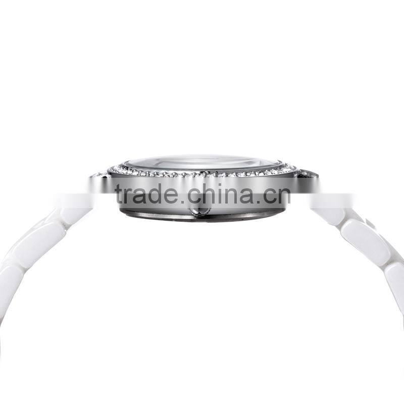 2015 fashion women diamonds sapphire crystal white ceramic watch