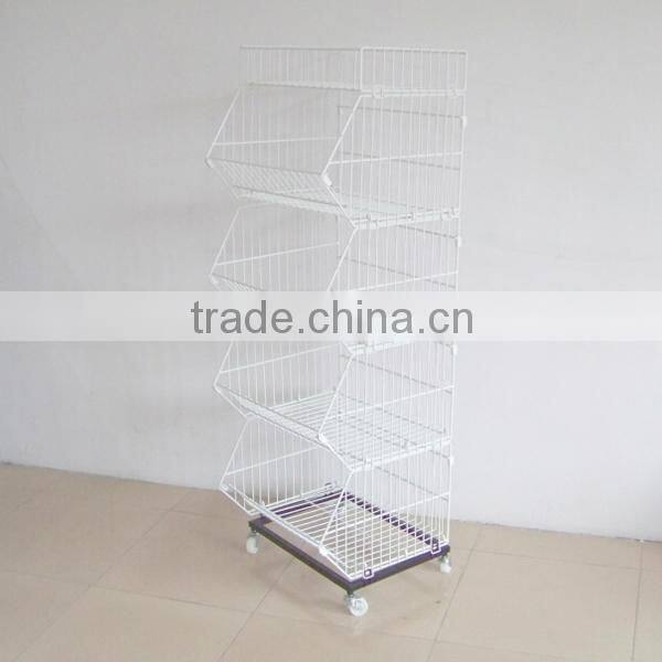 5 Tiers Rolling Wire Basket Storage Display Rack for Supermarket