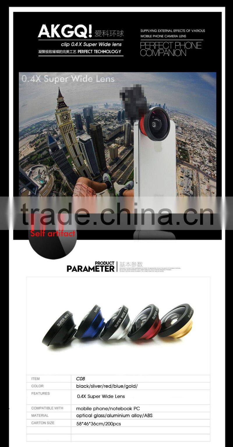 Universal Circular Clamp 0.4x super wide angle lens Wide Angle Camera Lens Optical Lens circle clip lens for iPhone 5 4 4S Samsu