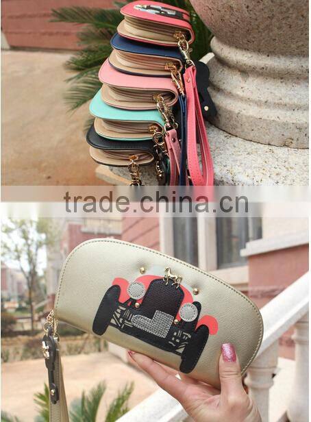 Golden small horse zipper pendant italian leather wallet