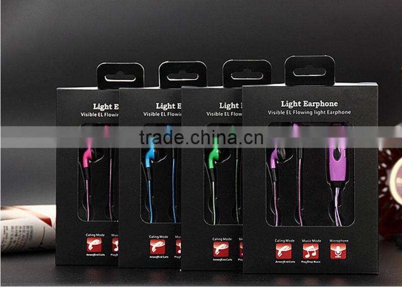 Hot Selling LED Flash Light 3.5mm Stereo Earphone Earbud Headphone Headset With Mic + USB Cable