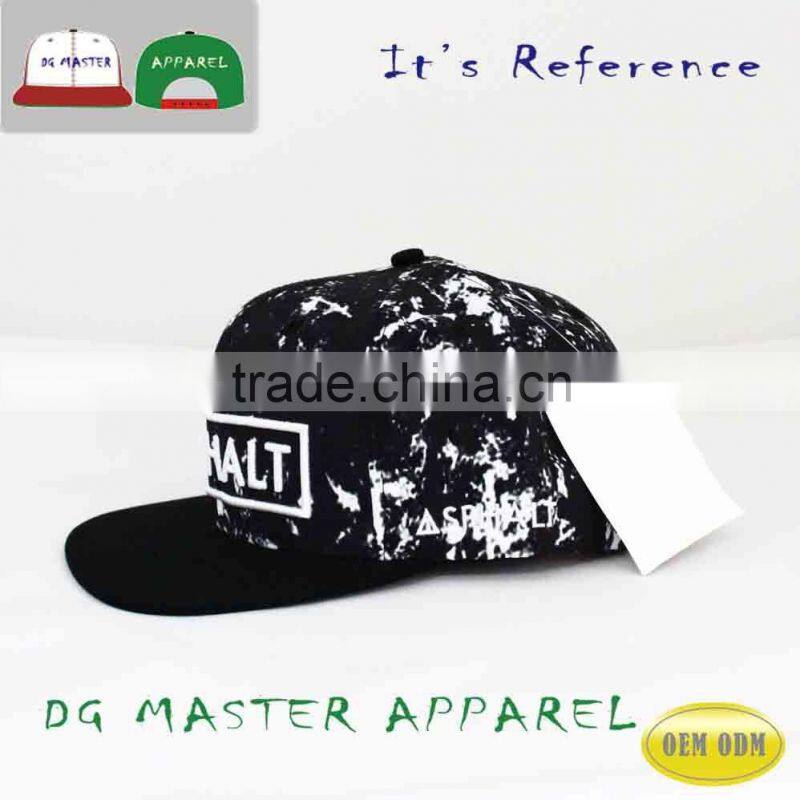 new black printing and white fabric snapback hat for printing hat