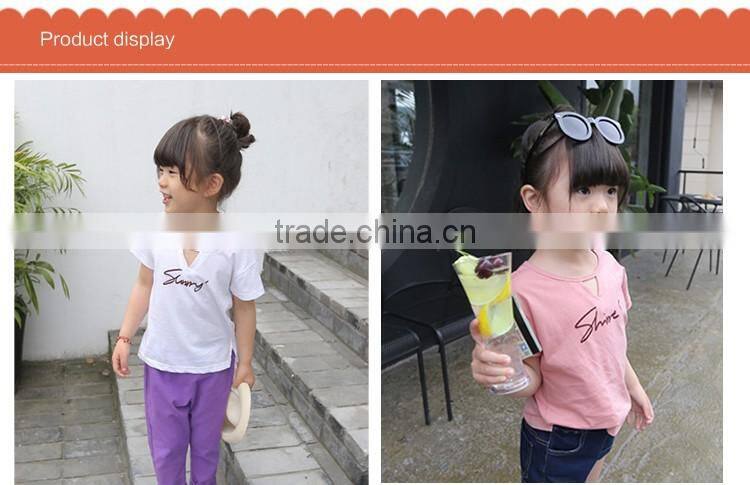 Korean New Style Hollow Collar Printing Letters Girl Plain T-shirts for Children