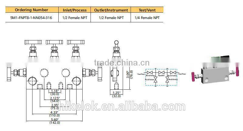 SS316 High Pressure 3 vavle Manifolds ANSI B31.1 Forged Instrument Manifolds