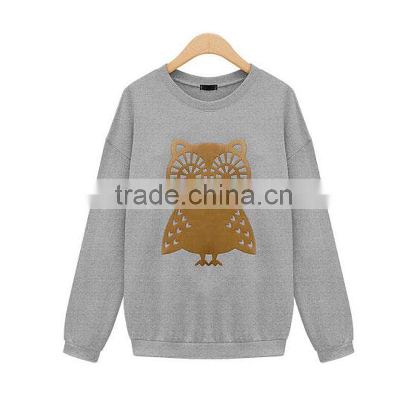 2015 Spring Women Casual Cute White Owl Animal Print Beading Hoodies Pullover Plus Size M-XL