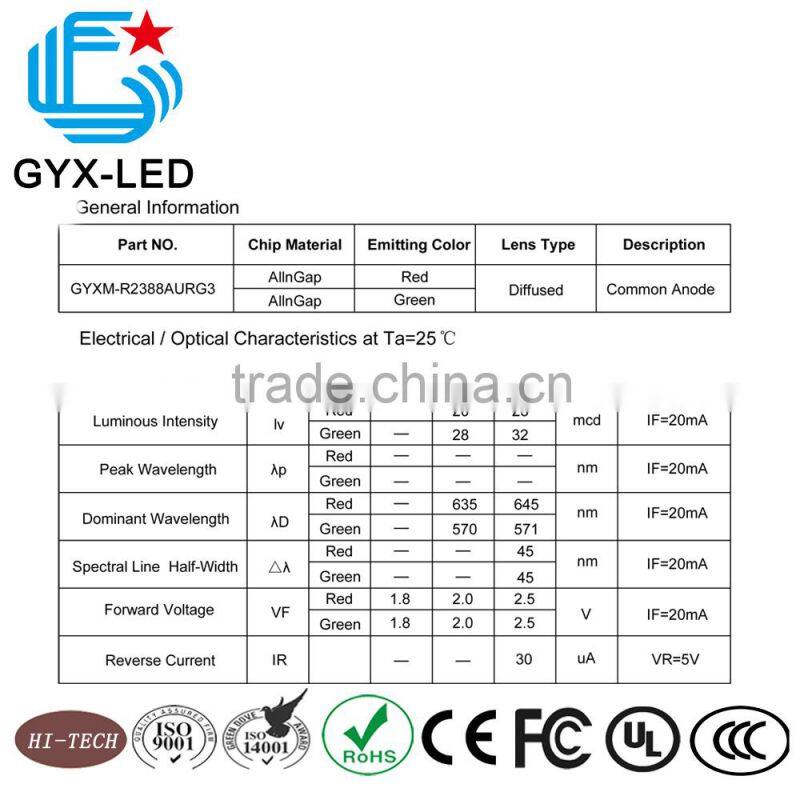 high quality red and green color 8*8 dots 7.62 mm pitch P7.62 LED array dot matrix display