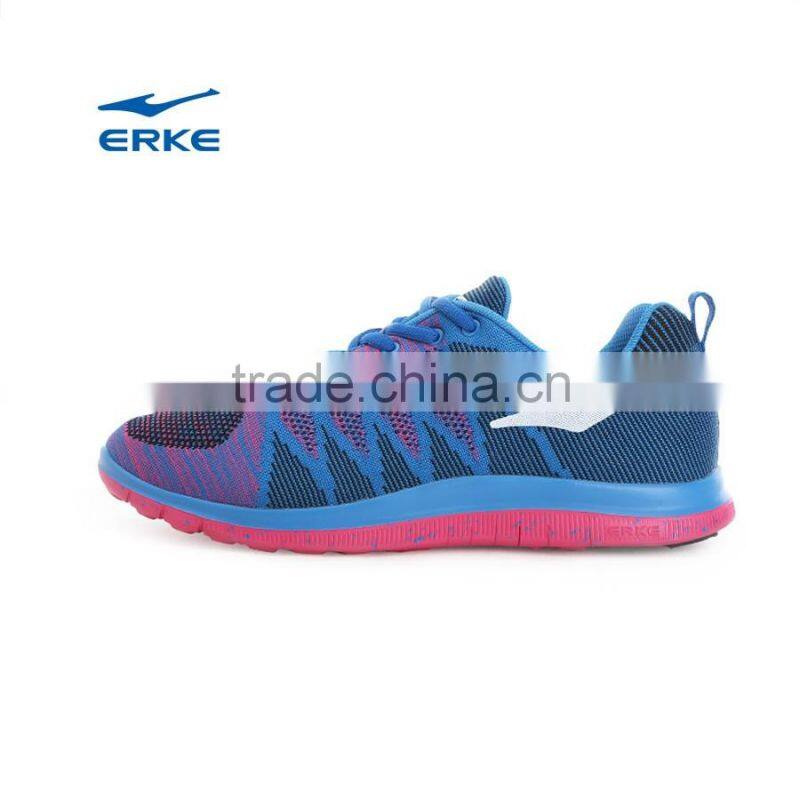 ERKE 2016 full knitted mesh breathable upper mens running sports shoes wiht pink outsole for wholesale brand dropshipping